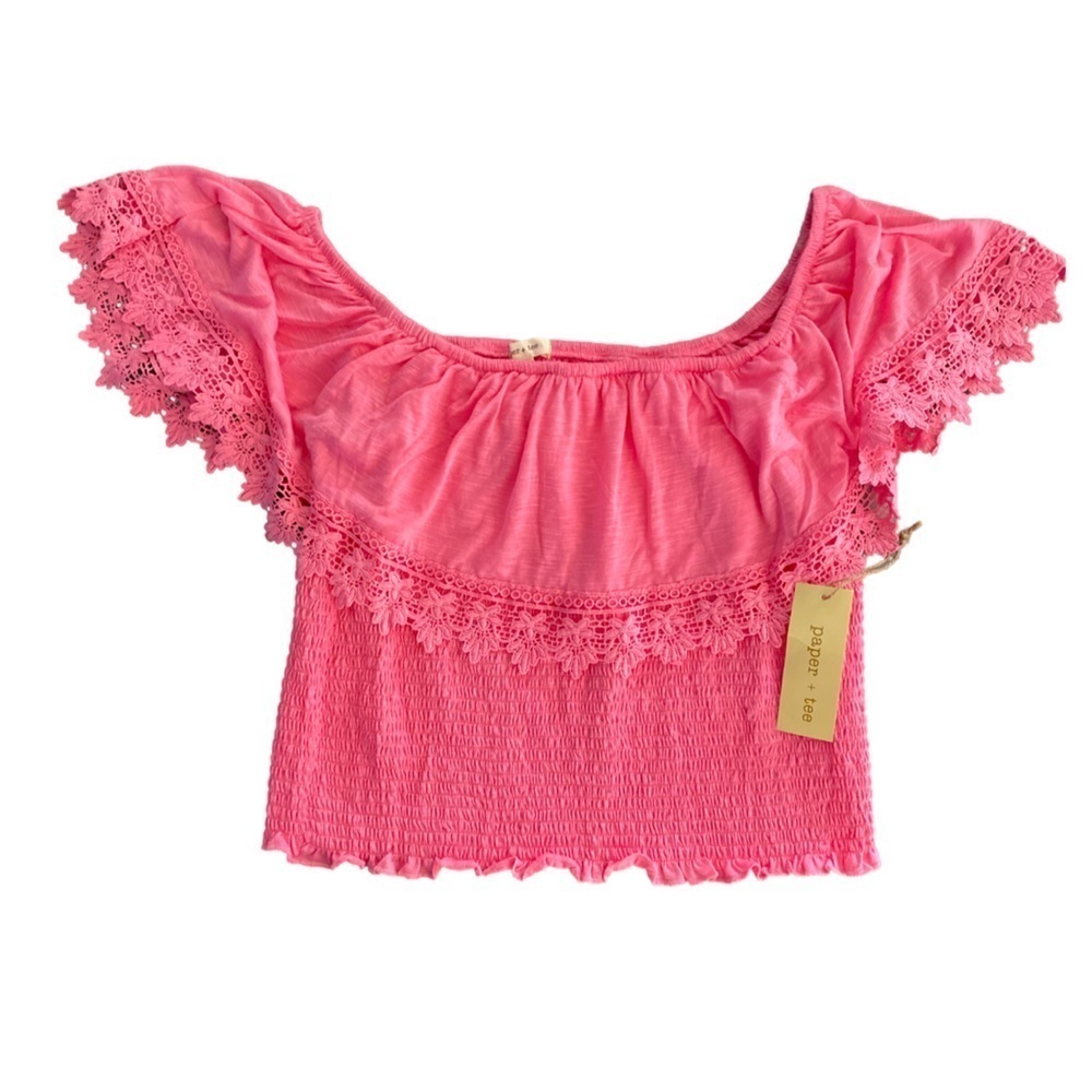 Paper + Tee Plus Size Cropped Short Sleeve Top With Crochet NWT Size 1X